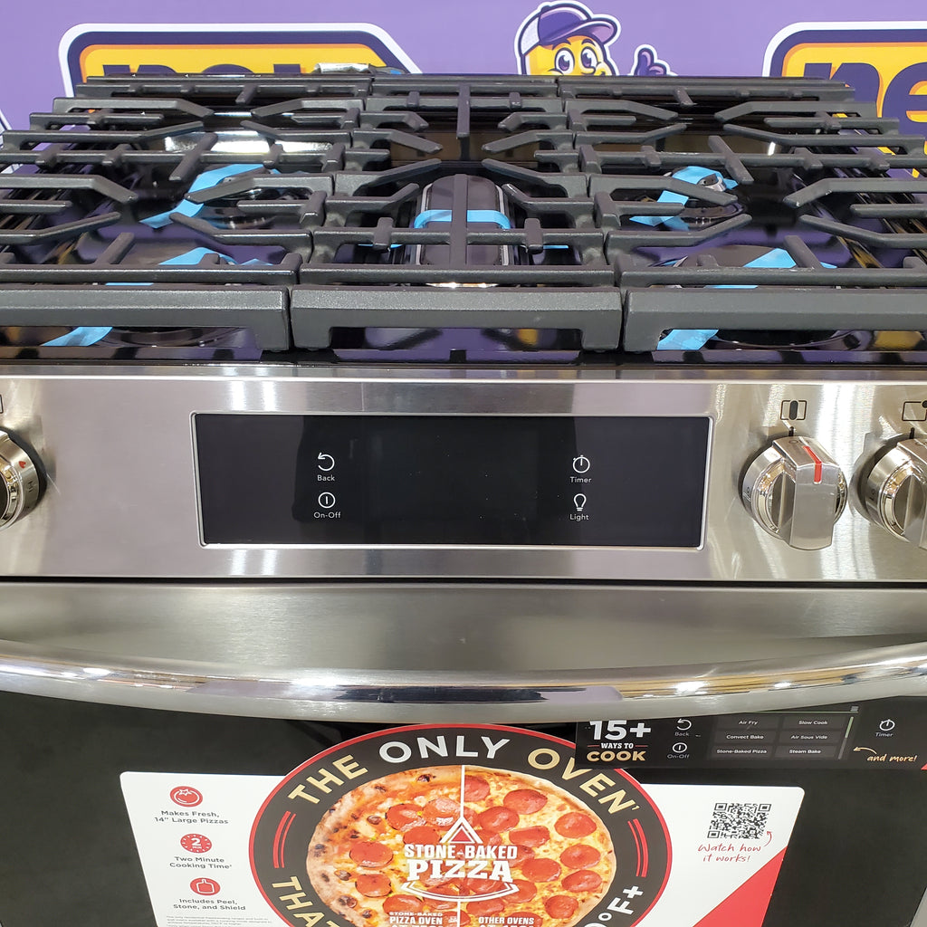 Pictures of Frigidaire Gallery Stone-Baked Pizza 5 Burners 6-cu ft Air Fry Convection Oven Slide-In Natural Gas Range in Smudge-Proof Stainless Steel 20531SD500 - GCFG3070BF - Scratch & Dent (Minor) - Neu Appliance Outlet - Discount Appliance Outlet in Austin, Tx