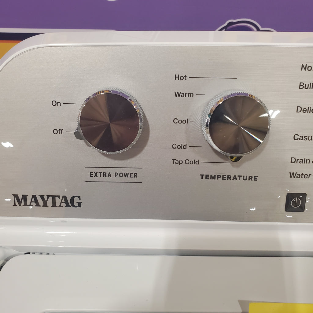Pictures of Maytag Top Load 4.8 Cu. Ft. Washer with Extra Power MVW5430MW - Scratch and Dent (Moderate) and Maytag Front Load Wrinkle Prevent Electric 7.0 Cu. Ft. Dryer with End of Cycle Signal MED4500MW - Open Box - Neu Appliance Outlet - Discount Appliance Outlet in Austin, Tx