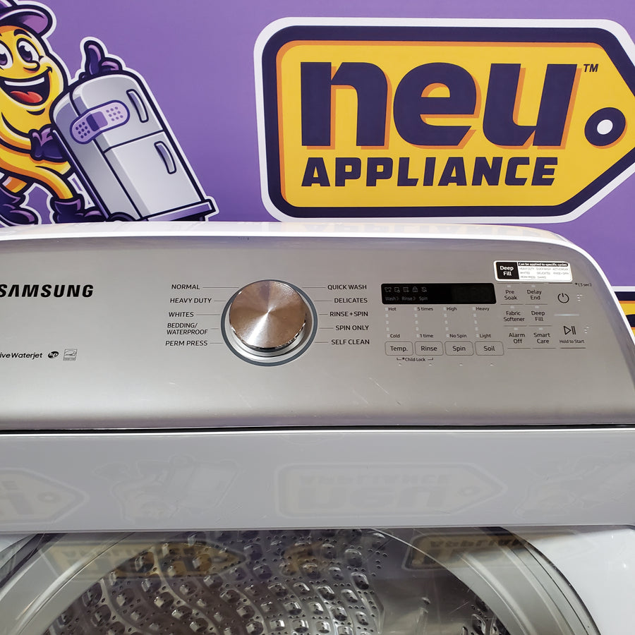 Samsung White Top Load 5.0 Cu. Ft. Washer with Active Water Jet WA50R5200AW - Certified Refurbished and Samsung White Electric 7.4 Cu. Ft. Dryer with Sensor Dry 16036 - DVE50R5200W - Certified Refurbished