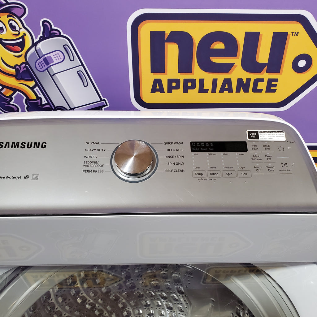 Samsung White Top Load 5.0 Cu. Ft. Washer with Active Water Jet WA50R5200AW - Certified Refurbished and Samsung White Electric 7.4 Cu. Ft. Dryer with Sensor Dry 16036 - DVE50R5200W - Certified Refurbished