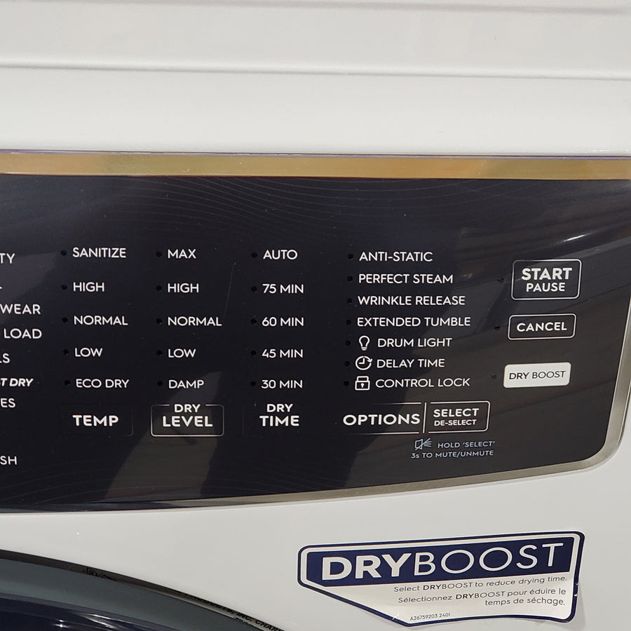 Electrolux 4.5 Cu.Ft. Stackable Front Load Washer with Steam and SmartBoost Wash System ELFW7637AW - Open Box and Electrolux 8.0 Cu. Ft. Front Load Perfect Steam™ Electric Dryer with Balanced Dry™ and Instant Refresh ELFE7626BW - Scratch & Dent (Minor)
