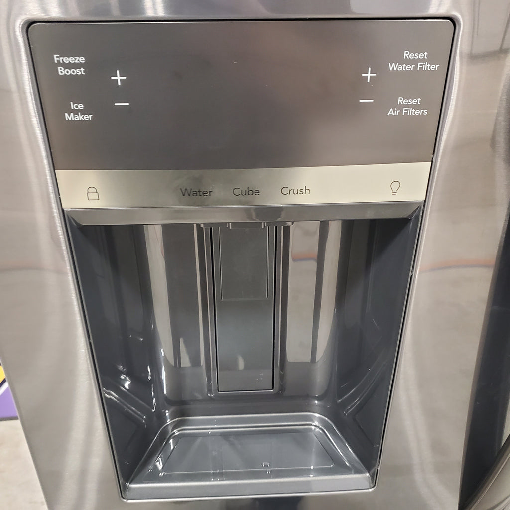 Black Stainless Steel ENERGY STAR Frigidaire 27.8 cu. ft. 3 Door French Door Refrigerator with Exterior Water and Ice Dispenser FRFS2823AD - Scratch & Dent - Minor