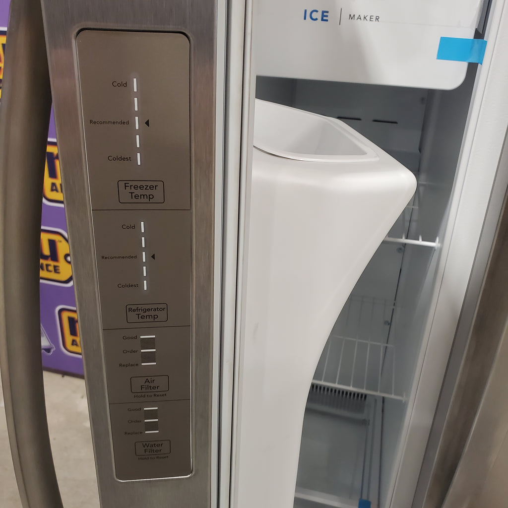 Frigidaire 25.6 cu. ft. ENERGY STAR Side by Side Refrigerator with Exterior Water and Ice Dispenser in Stainless Steel 3SD1005 - FRSS2623AS - Scratch & Dent (Moderate)