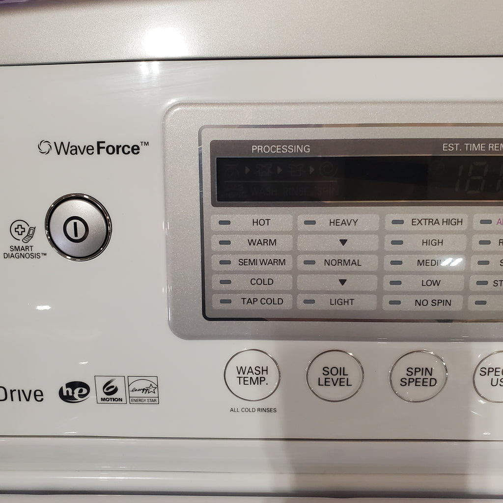 LG 4.5 cu. ft. Ultra Large High Efficiency Top Load Washer w/ WaveForce™ WT4970CW - Certified Refurbished and LG 7.3 cu. ft. Ultra Large Capacity Smart Wi-Fi Enabled Electric Dryer with Sensor Dry Technology 16115 - DLE7300WE - Certified Refurbished