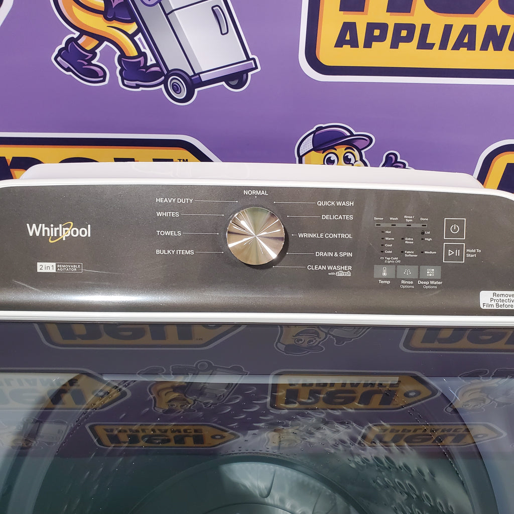 Pictures of 5.2–5.3 Cu. Ft. Whirlpool Top Load Washer in White with Removable Agitator WTW6157PW - Open Box and Whirlpool 7.0 cu. ft. Electric Dryer with Hamper Door WED5010LW - Open Box - Neu Appliance Outlet - Discount Appliance Outlet in Austin, Tx