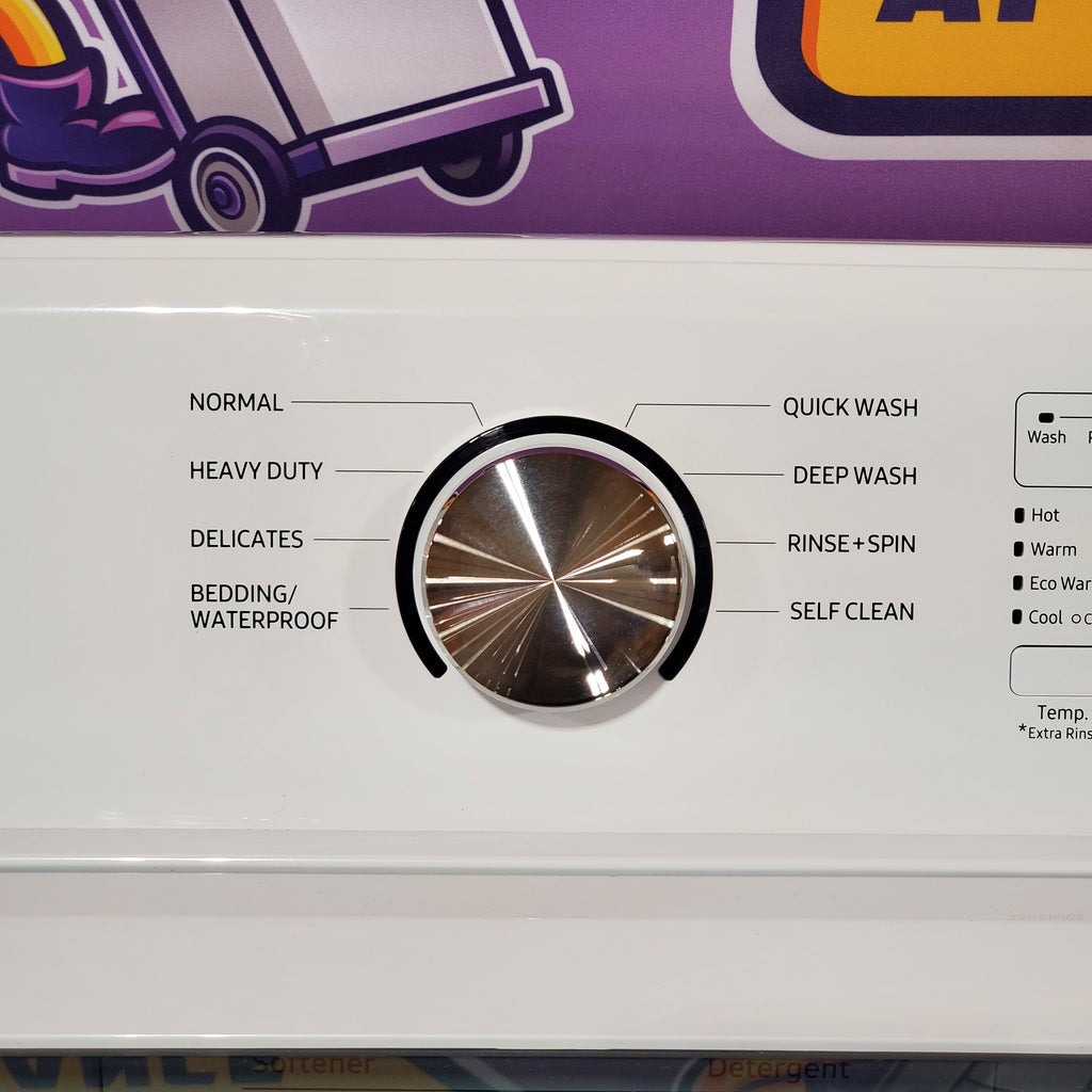 Pictures of Samsung 4.4 cu. ft. Top Load Washer with ActiveWave™ Agitator and Soft-Close Lid in White WA44A3205AW Open Box and Samsung 7.2 cu. ft. Gas Dryer with Sensor Dry in White DVG45T3200W - Scratch & Dent (Minor) - Neu Appliance Outlet - Discount Appliance Outlet in Austin, Tx