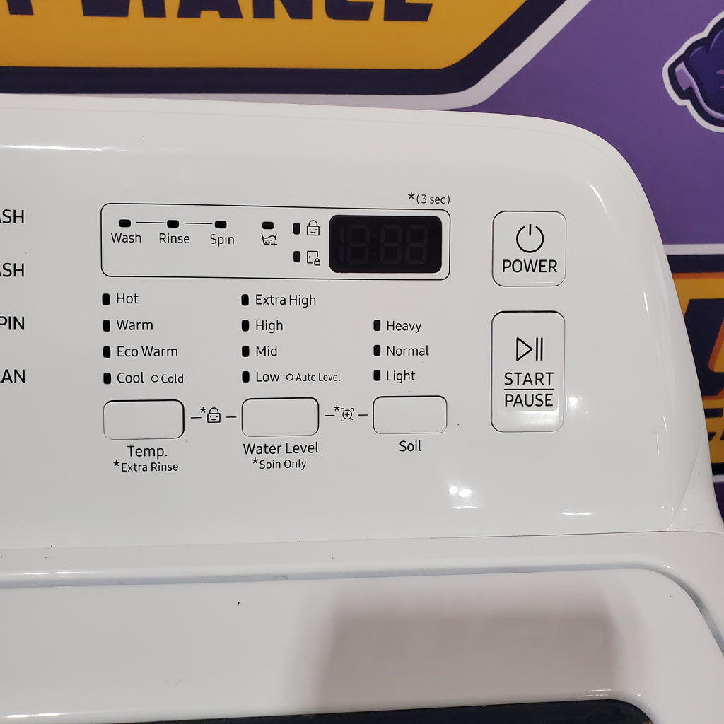Samsung 4.5 cu. ft. Top Load Washer with Vibration Reduction Technology+ in White WA45T3200AW - Certified Refurbished and Samsung 7.2 cu. ft. Electric Dryer with Sensor Dry in White 16054 - DVE45T3200W - Open Box