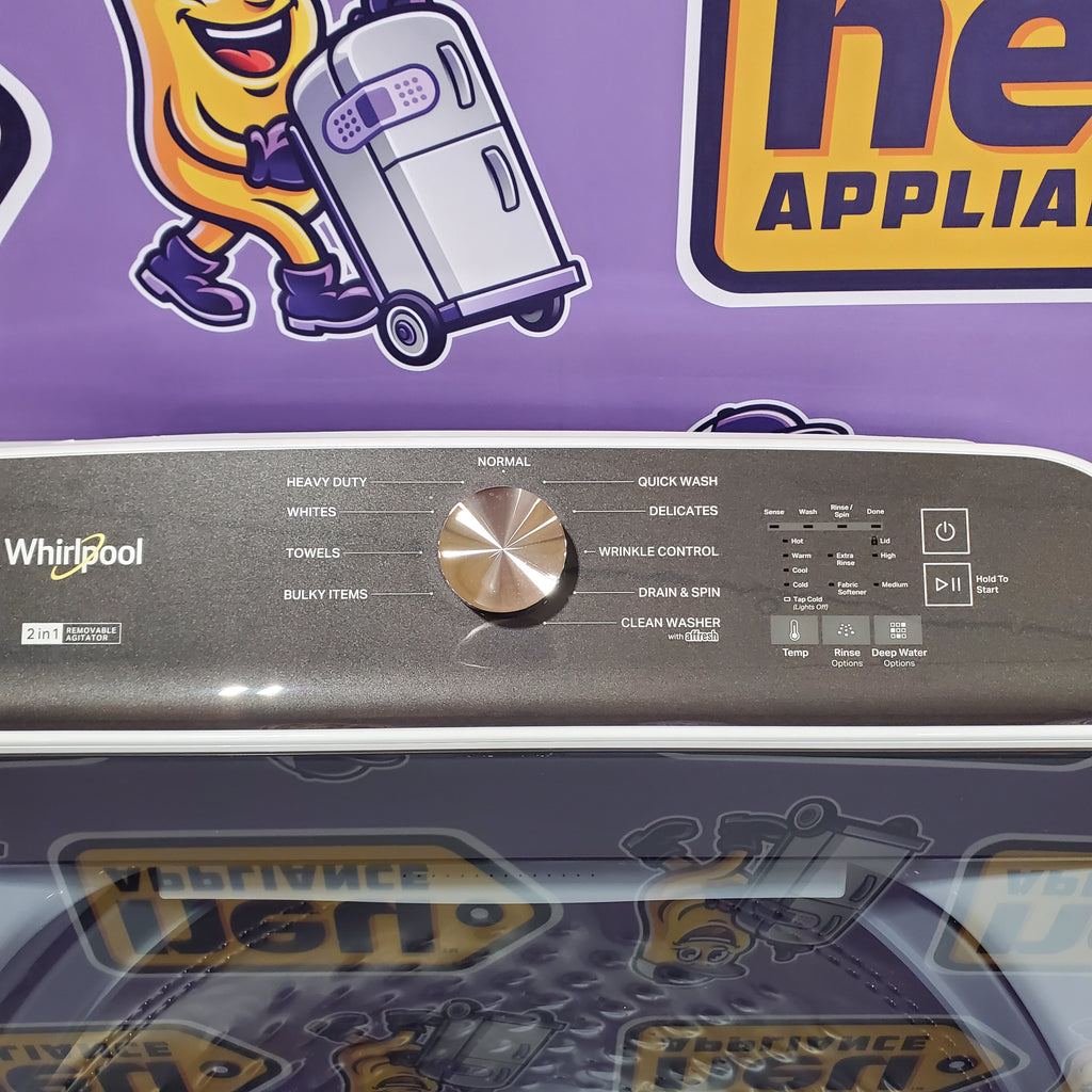 5.2–5.3 Cu. Ft. Whirlpool® Top Load Washer in White with Removable Agitator WTW6157PW - Open Box and 7.0 Cu. Ft. Whirlpool® Top Load Electric Dryer in White with Moisture Sensor 16079 - WED6150PW - Scratch & Dent (Minor)