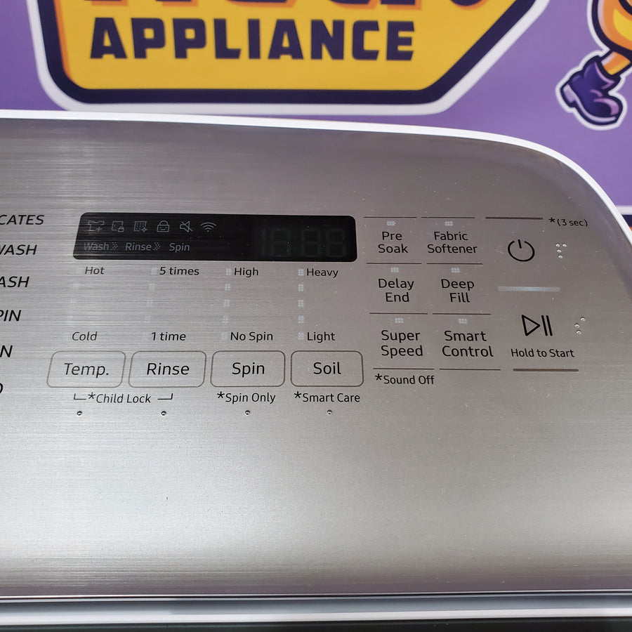 Samsung 5.2 cu. ft. Large Capacity Smart Top Load Washer with Super Speed Wash in White WA52DG5500AW - Open Box and Samsung White Smart Electric 7.4 Cu. Ft. Dryer with Sensor Dry and Steam Sanitize+ 16179 - DVE52A5500W - Scratch & Dent - Minor (Copy)