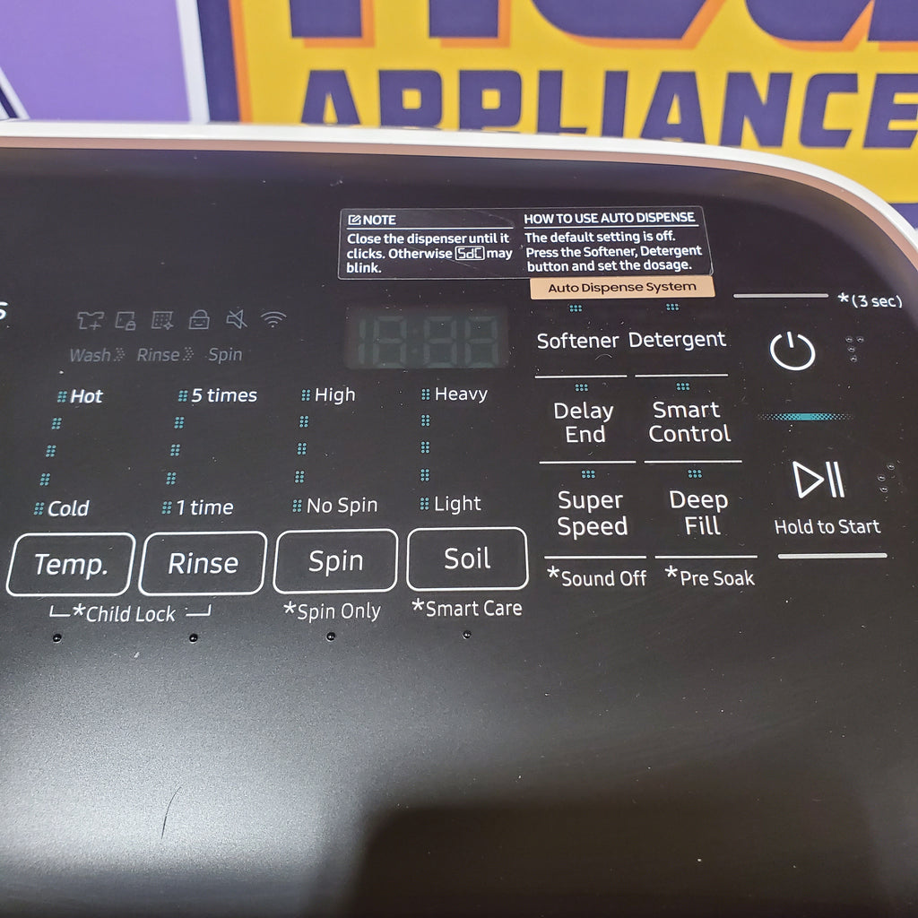 Samsung Smart Top Load 5.5 Cu. Ft. with Auto Dispense Washer WA55CG7500AE - Scratch & Dent (Moderate)  and  Samsung 7.4 cu. ft. Vented Smart Gas Dryer in Ivory with Steam Sanitize+ 16181 - DVG55CG7500E - Scratch & Dent (Moderate)