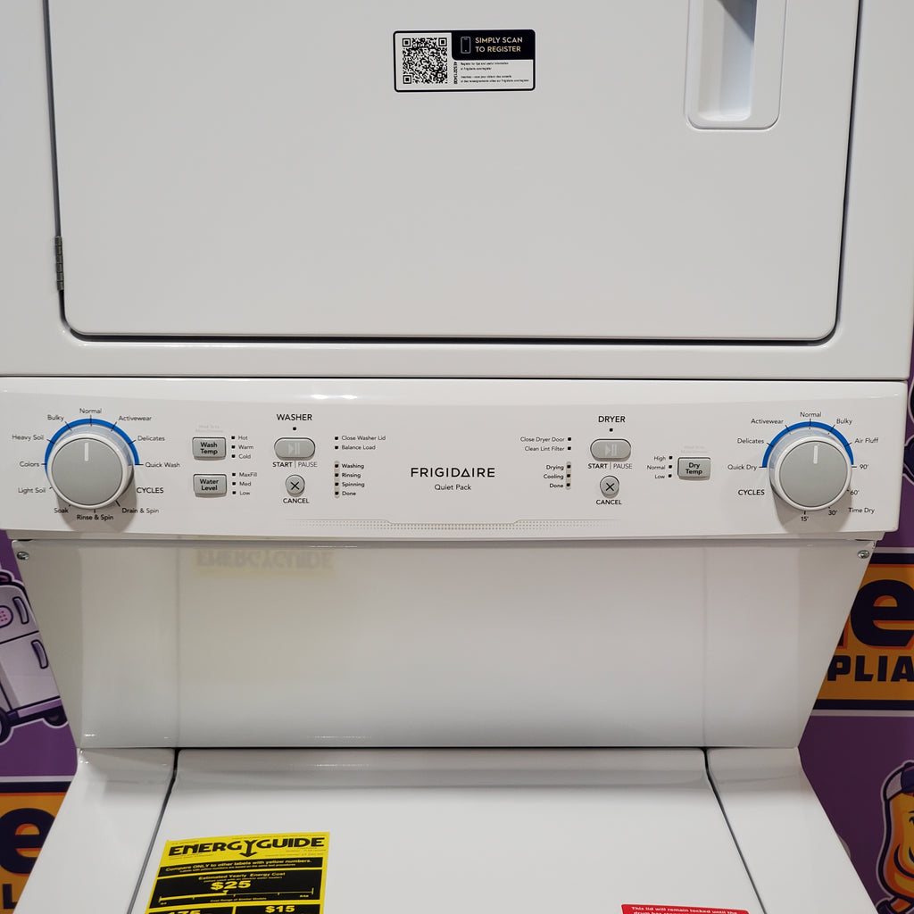 Frigidaire Electric Long Vent Stacked Laundry Center - 3.9 Cu. Ft Washer and 5.5 Cu. Ft. Dryer 4SD482 - FLCE7523AW - Scratch & Dent (Minor)