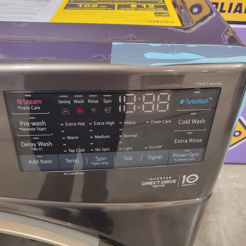 Pictures of LG Stackable Smart Front Load 4.5 Cu. Ft. Washer with TurboWash 360 Technology WM4000HBA - Open Box and LG Smart Wi-Fi Enabled Front Load Electric 7.4 Cu. Ft. Dryer with TurboSteam and Built-In Intelligence DLEX4000B - Scratch & Dent (Minor) - Neu Appliance Outlet - Discount Appliance Outlet in Austin, Tx