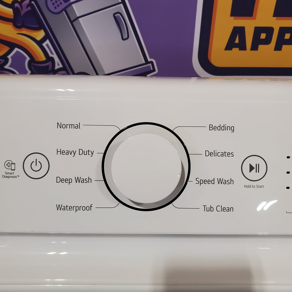 LG 4.3 cu. ft. Ultra Large Capacity Top Load Washer with 4-Way™ Agitator WT7005CW - Certified Refurbished and LG 7.3 Cu. Ft. Electric Rear Control Ultra Large Capacity Dryer with Sensor Dry 16082 - DLE6100W - Scratch & Dent (Minor)