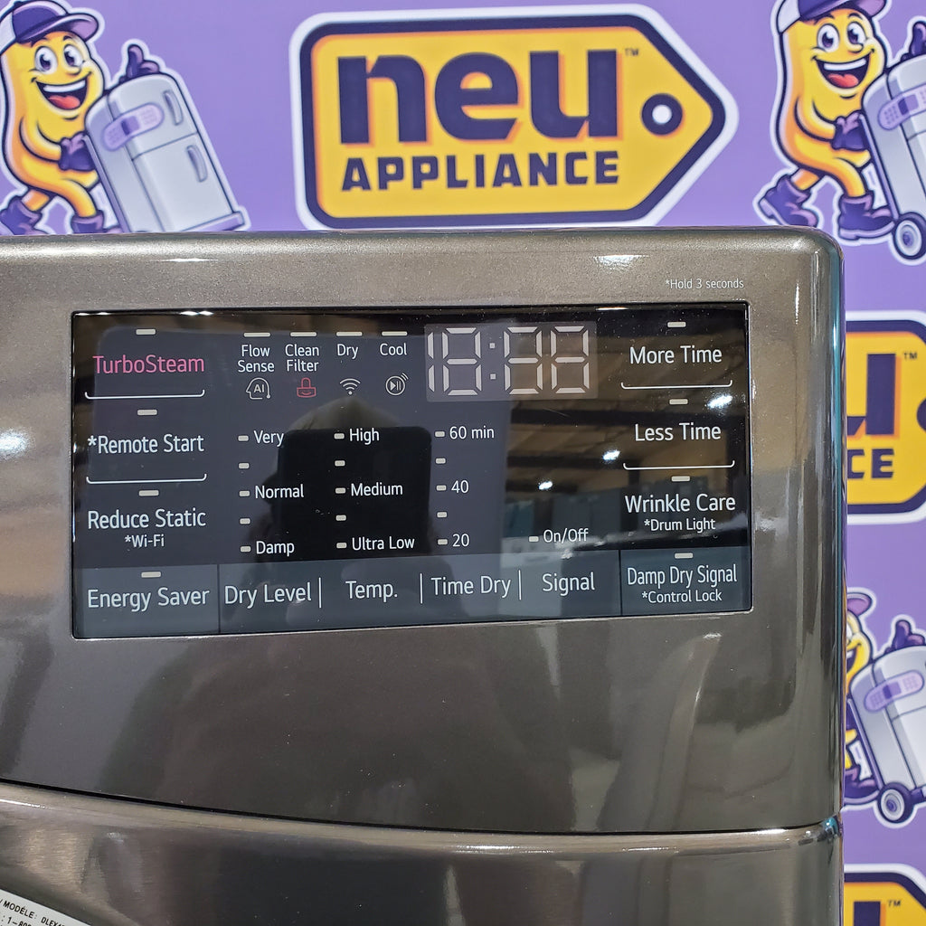 Pictures of LG Black Steel Front Load 4.5 Cu. Ft. Washer with TurboWash360 WM4000HBA - New in Box and LG Black Steel Ultra Large Capacity Smart Wi-Fi Enabled Front Load Electric 7.4 Cu. Ft. Dryer with TurboSteam DLEX4000B - Open Box - Neu Appliance Outlet - Discount Appliance Outlet in Austin, Tx