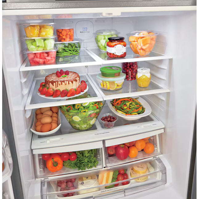LG 22 cu. ft. 30" Wide French Door Refrigerator with Water Dispenser in Stainless Steel LFDS22520S - Open Box