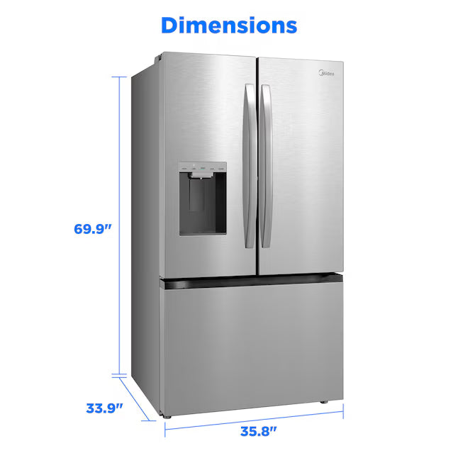 Midea Energy Star 29 cu. ft. OneTouch AutoFill™ French Door Refrigerator in Stainless Steel 22231SD302 - MRF29D9BST - Scratch & Dent (Moderate)
