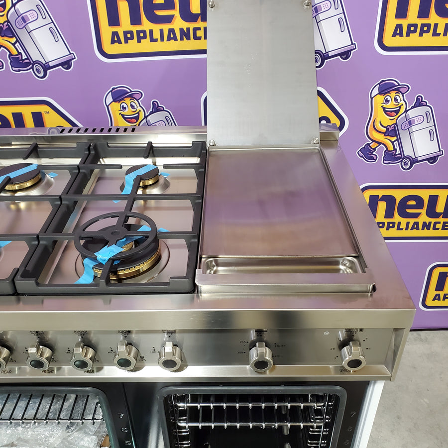 Bertazzoni 48 Inch Freestanding Professional Gas Range with 6 Sealed Burners, Double Oven, 7.1 Cu. Ft. Total Capacity in Bianco White PROF486GGASBIT - Scratch & Dent (Minor)