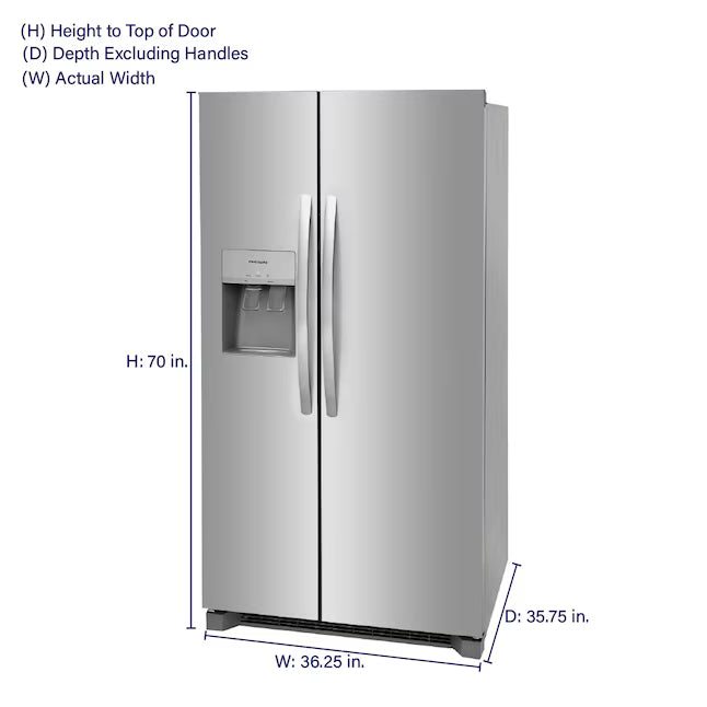 Frigidaire 25.6-cu ft ENERGY STAR Side-by-Side Refrigerator with Ice Maker in Fingerprint Resistant Stainless Steel 22131SD101 - FRSS26L3AF - Scratch & Dent (Minor)