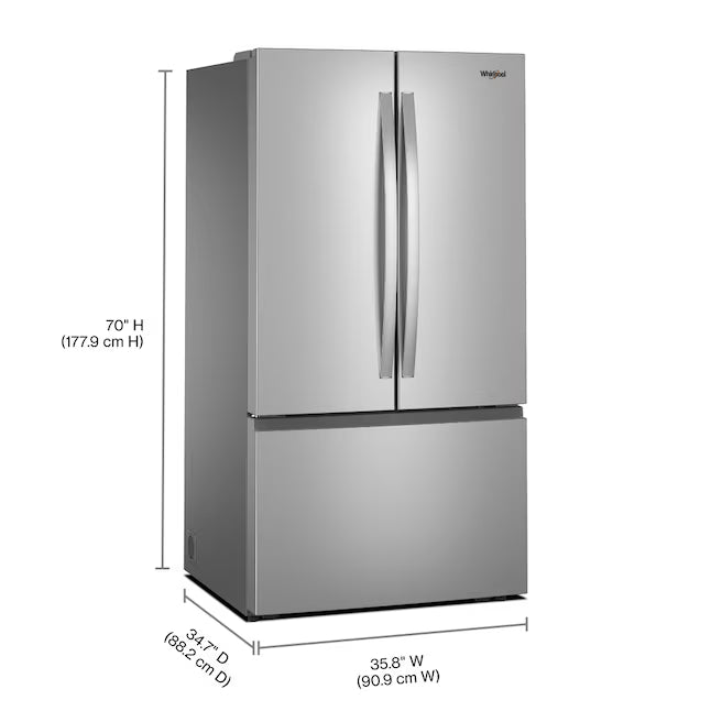 Whirlpool French Door 31 Cu. Ft. Refrigerator with Total Coverage Cooling in Fingerprint Resistant Stainless Steel WRFF3136SZ - Scratch & Dent (Moderate)
