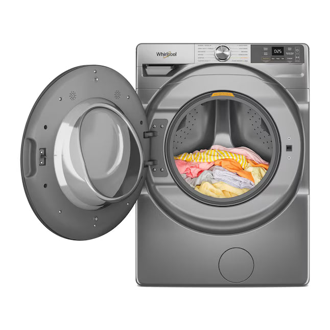 Whirlpool 4.5 cu. ft. Smart Front Load ENERGY STAR® Washer with FreshFlow™ Vent System WFW5720RR - Scratch & Dent (Minor) and Whirlpool 7.4 cu. ft. 240-Volt Stackable Electric Vented Dryer with Steam Refresh WED90HEFC - Certified Refurbished
