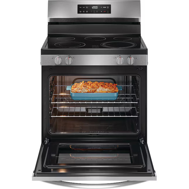 Frigidaire Fingerprint Stainless Steel Electric 30 Inch 5 Burner Ranch with Even Temp Element and Even Baking Technology FCRE306LAF - Open Box