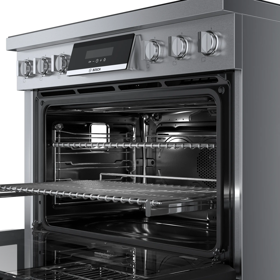 Bosch 800 Series 36 in. 3.7 cu ft. 5 Burner Slide-In Industrial Pro Style Induction Range w/ Convection Pro in Stainless Steel HIS8655U - Scratch & Dent (Minor)