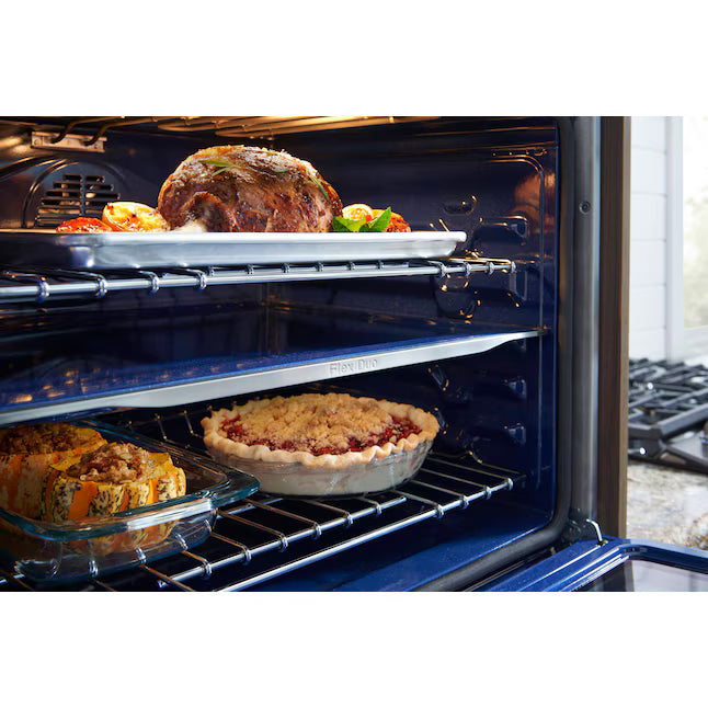 Samsung Steam Cook with Flex Duo 30 inch Double Electric Wall Oven Self-cleaning in Fingerprint Resistant Black Stainless Steel NV51K7770DG - Scratch & Dent (Minor)