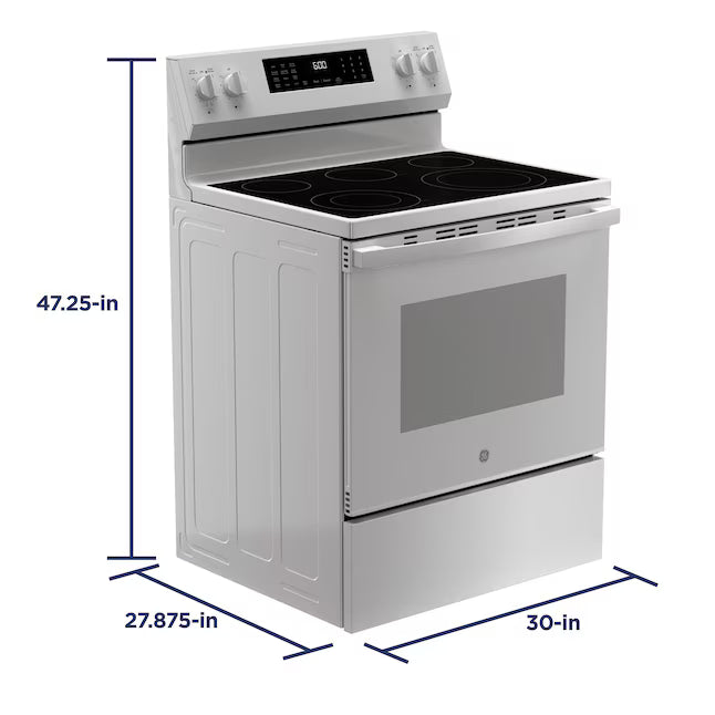 GE® ENERGY STAR® 30" Free-Standing Electric Convection Range with No Preheat Air Fry and EasyWash™ Oven Tray GRF600AVWW - New in Box