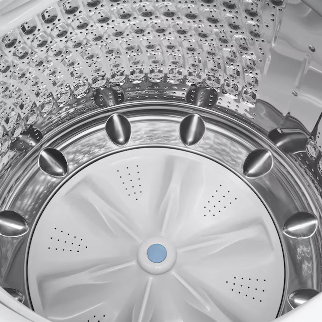 Samsung 5.2 cu. ft. Large Capacity Smart Top Load Washer with Super Speed Wash in White WA52DG5500AW - Scratch & Dent (Minor) and Samsung White Smart Electric 7.4 Cu. Ft. Dryer with Sensor Dry and Steam Sanitize+ DVE52A5500W - Scratch & Dent (Moderate)