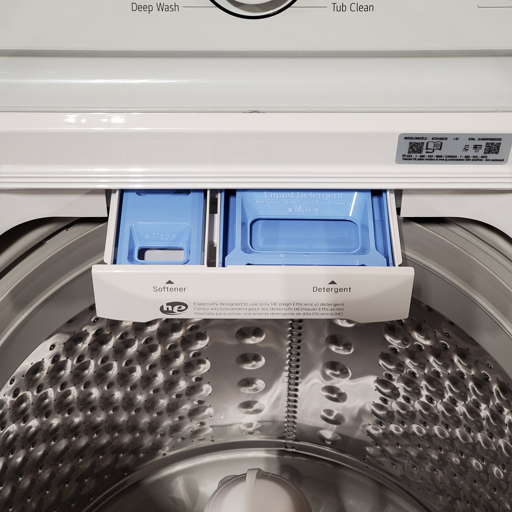 Pictures of LG 4.1 Cu Ft Agitator Top-Load Washer with 4 Way Agitator and TurboDrum Technology in White 25SD114 - WT6105CW - Scratch & Dent (Minor) - Neu Appliance Outlet - Discount Appliance Outlet in Austin, Tx
