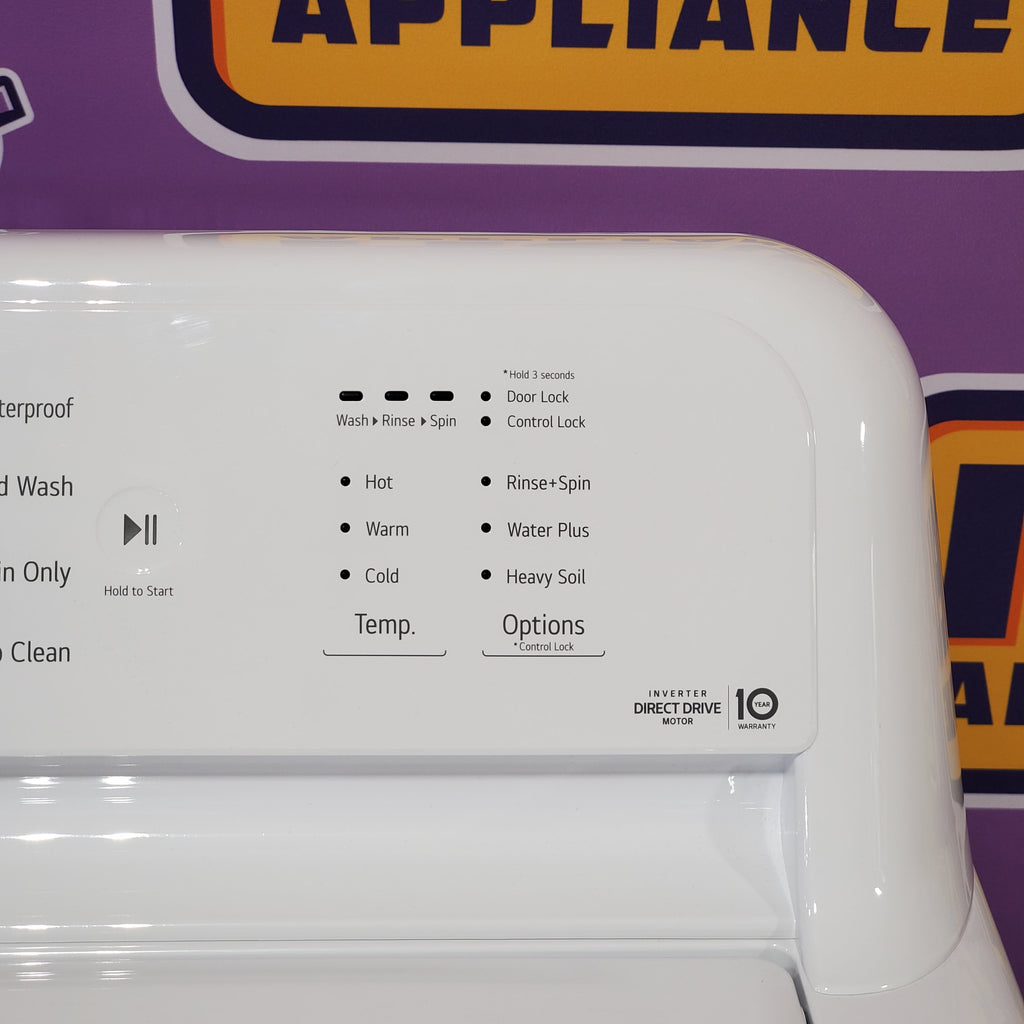 LG 4.3 cu. ft. Capacity Top Load Washer with TurboDrum™ Technology and Impeller WT6100CW - Scratch & Dent (Minor) and LG 7.3 Cu. Ft.  Electric Rear Control Ultra Large Capacity Dryer in White with Sensor Dry 16068 - DLE6100W - Scratch & Dent (Minor)