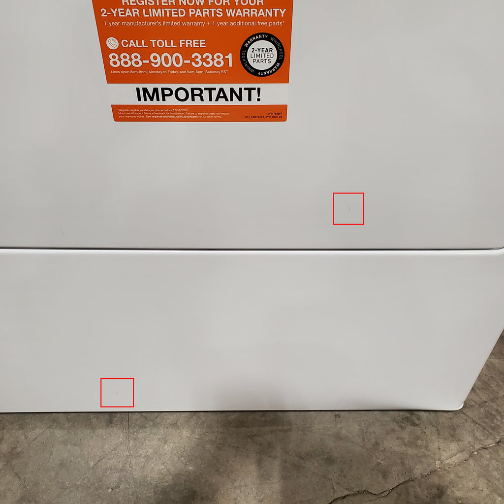 Whirlpool 4.6 Cu. Ft. Top Load Impeller Washer with Built-in Faucet WTW5020SW  - Scratch & Dent (Minor) and Whirlpool 7.0 cu. ft. Electric Dryer with Hamper Door 16091 - WED5010LW - Scratch & Dent (Minor)
