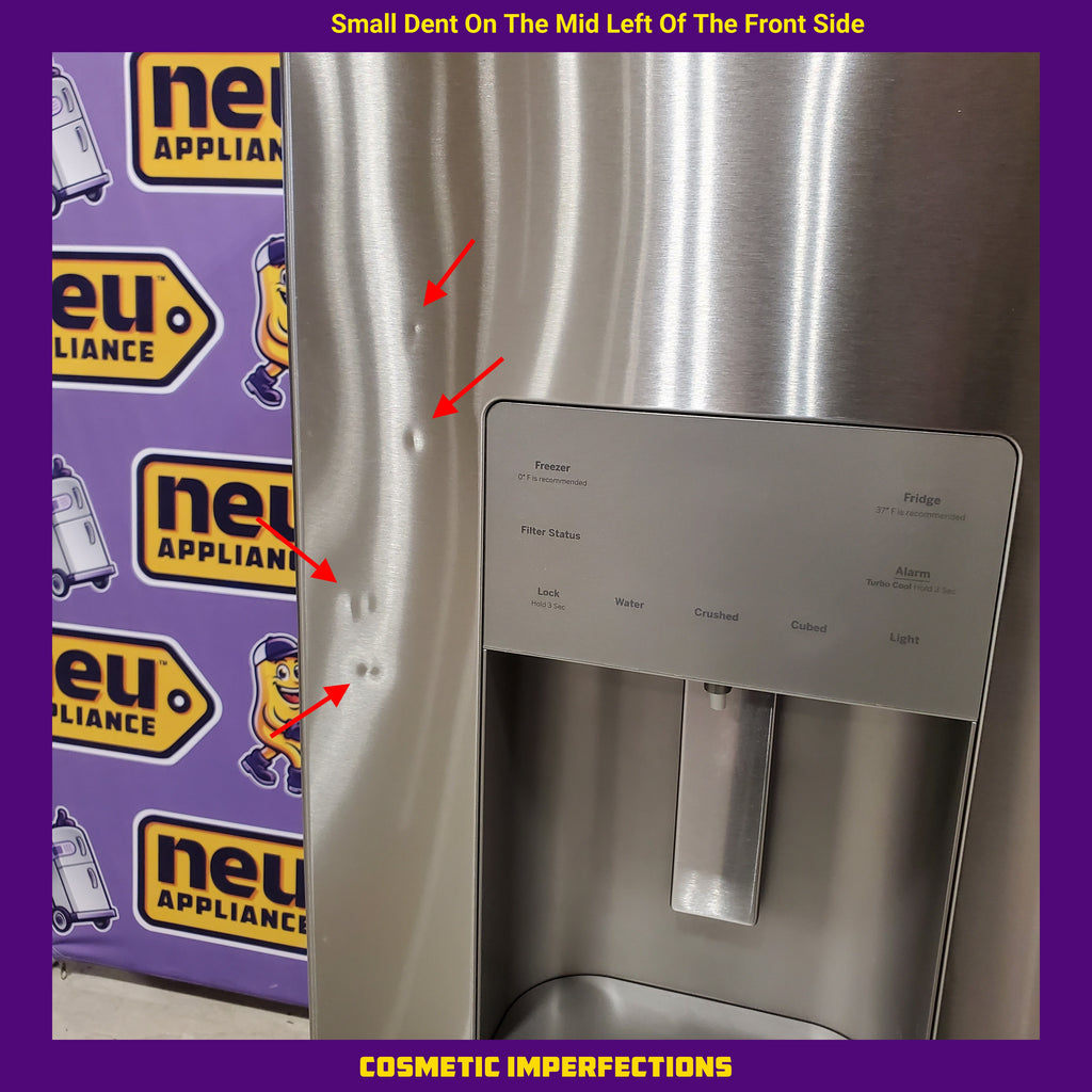 Pictures of GE Energy Star 3 Door French Door 27.7 Cu. Ft. Refrigerator with TwinChill Evaporators in Fingerprint Resistant Stainless Steel 31134SD217 - GFE28GYNFS - Scratch & Dent (Major) - Neu Appliance Outlet - Discount Appliance Outlet in Austin, Tx
