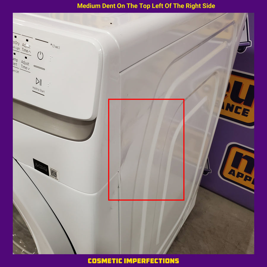Samsung 7.5 cu. ft. Front Load Electric Dryer with Smart Care in White DVE45T6000W - Scratch & Dent (Moderate)