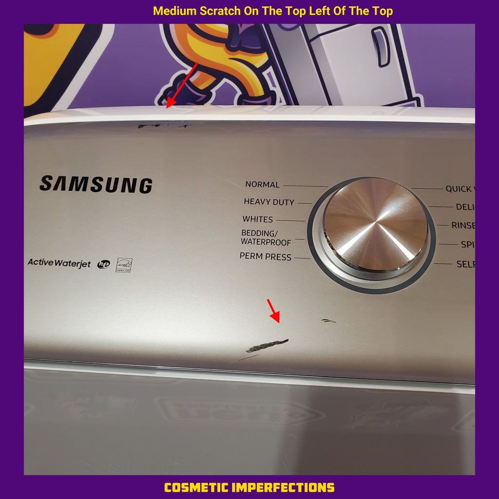 Samsung White Top Load 5.0 Cu. Ft. Washer with Active Water Jet 16096 - WA50R5200AW - Certified Refurbished and Samsung White Electric 7.4 Cu. Ft. Dryer with Sensor Dry 16085 - DVE50R5200W - Certified Refurbished