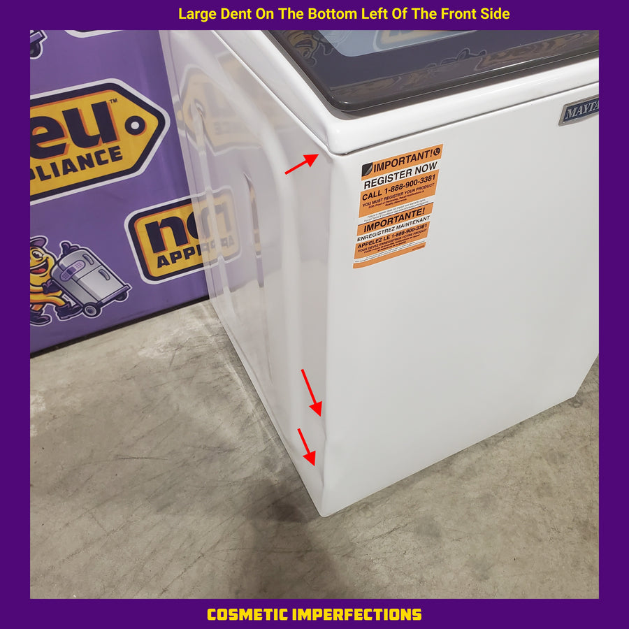 Maytag Top Load 4.8 cu ft Washer with Deep Fill and Slow-Close Glass Lid MVW6200KW - Scratch & Dent (Moderate) and Maytag 7.0 cu ft Electric Dryer with Moisture Sensing and Quick Dry Cycle T8713 - MED6200KW - Scratch & Dent (Minor)