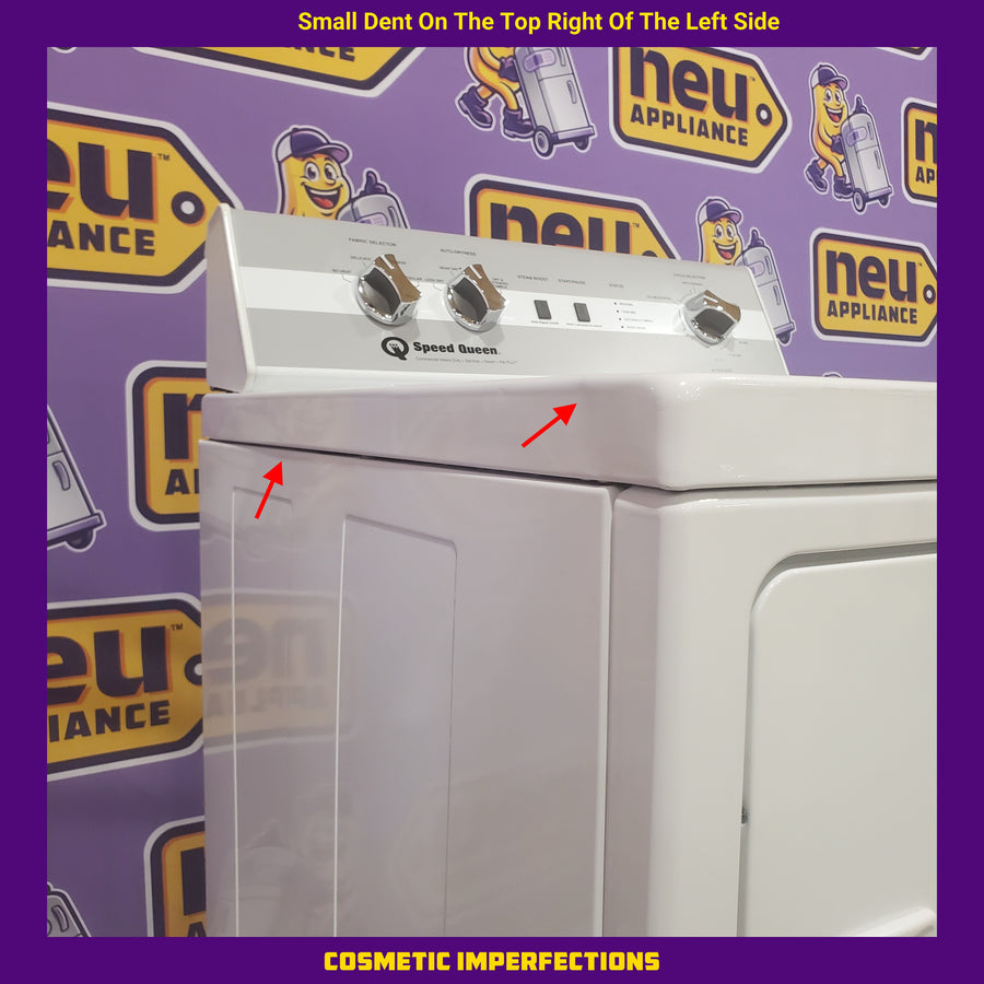 Speed Queen 27 Inch Electric Dryer with 7.0 Cu. Ft. Capacity, 4 Pre-Set Cycles, End of Cycle Indicator, Reversible Door, and Interior Light DC5003WE - Scratch & Dent (Moderate)
