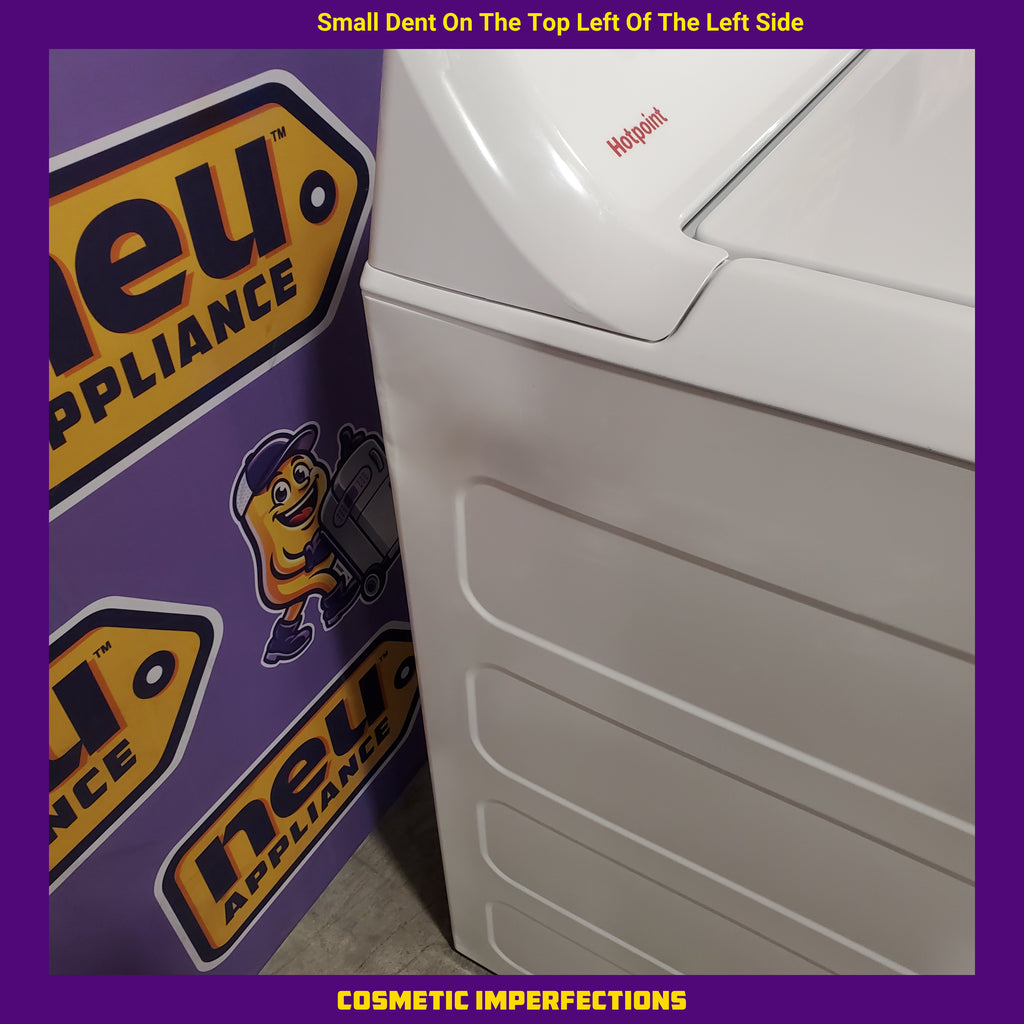 Pictures of Hotpoint® 4.0 cu. ft. Capacity Washer with Cold Plus and Water Level Control HTW265ASWWW - Scratch & Dent (Minor) and Hotpoint® 6.2 cu. ft. vented Electric Dryer with Auto Dry 16138 - HTX26EASWWW - Scratch & Dent (Moderate) - Neu Appliance Outlet - Discount Appliance Outlet in Austin, Tx