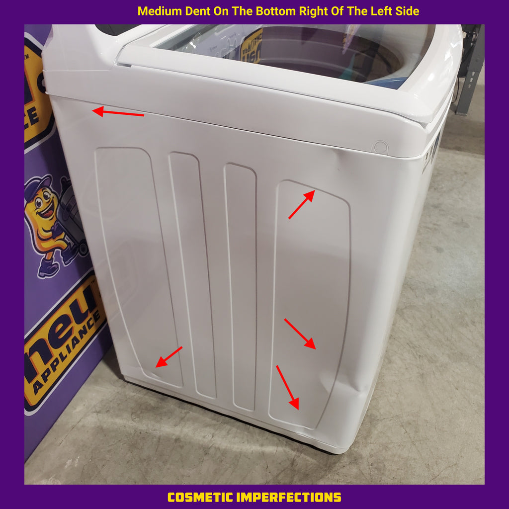 Pictures of Midea 4.5 cu. ft. Smart Top Load Washer with Wave-Impeller in White MLV45N3BWW - Scratch & Dent (Moderate) and Midea 7 cu. ft. Smart Electric Tumble Dryer with Sensor Dry MLTE45N4BWW - Scratch & Dent (Minor) - Neu Appliance Outlet - Discount Appliance Outlet in Austin, Tx