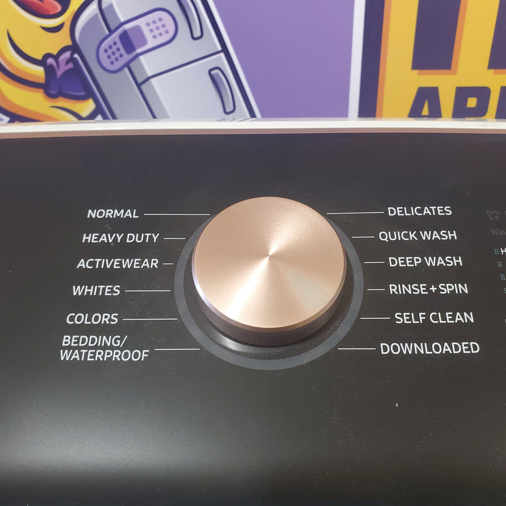 Pictures of 5.5 cu. ft. Samsung Extra-Large Capacity Smart Super Speed Ivory Top Load Washer (Scratch & Dent) - Minor and 7.4-cu ft Electric Steam Sanitize+ Dryer in Ivory (Scratch & Dent) - Minor - Neu Appliance Outlet - Discount Appliance Outlet in Austin, Tx