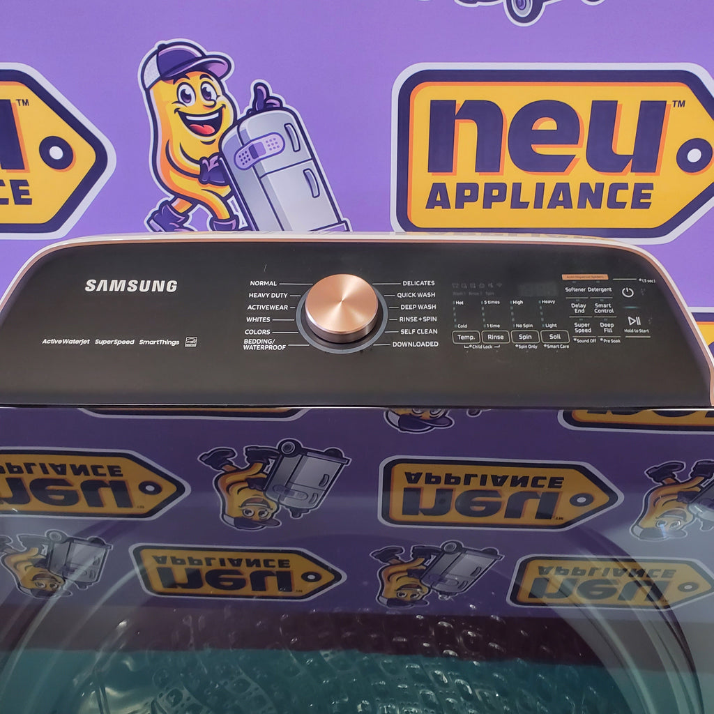 Pictures of Samsung Smart Top Load 5.5 Cu. Ft. with Auto Dispense Washer WA55CG7500AE - Open Box and Samsung 7.4 cu. ft. Vented Smart Gas Dryer in Ivory with Steam Sanitize+ DVG55CG7500E - Scratch & Dent (Minor) - Neu Appliance Outlet - Discount Appliance Outlet in Austin, Tx