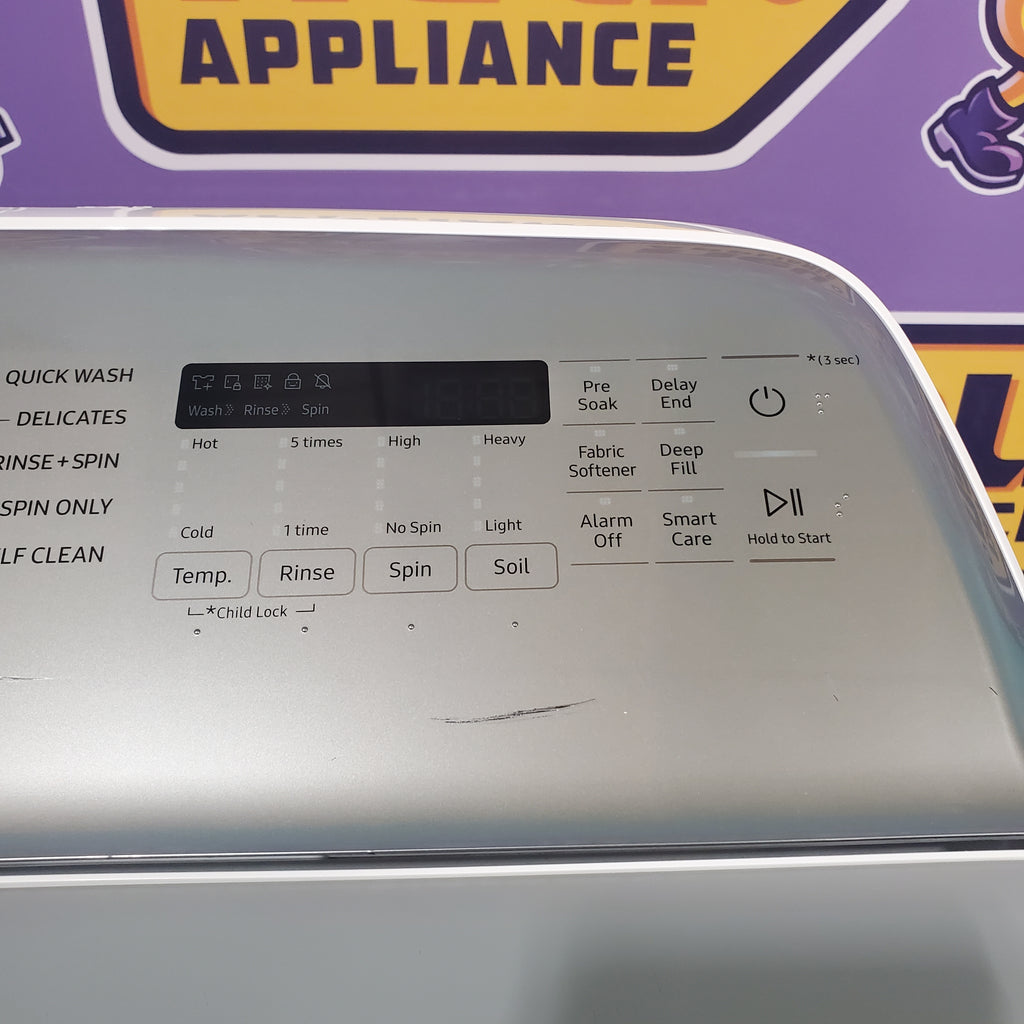 Pictures of Samsung White Top Load 5.0 Cu. Ft. Washer with Active Water Jet WA50R5200AW - Certified Refurbished and Samsung White Electric 7.4 Cu. Ft. Dryer with Sensor Dry DVE50R5200W - Open Box - Neu Appliance Outlet - Discount Appliance Outlet in Austin, Tx