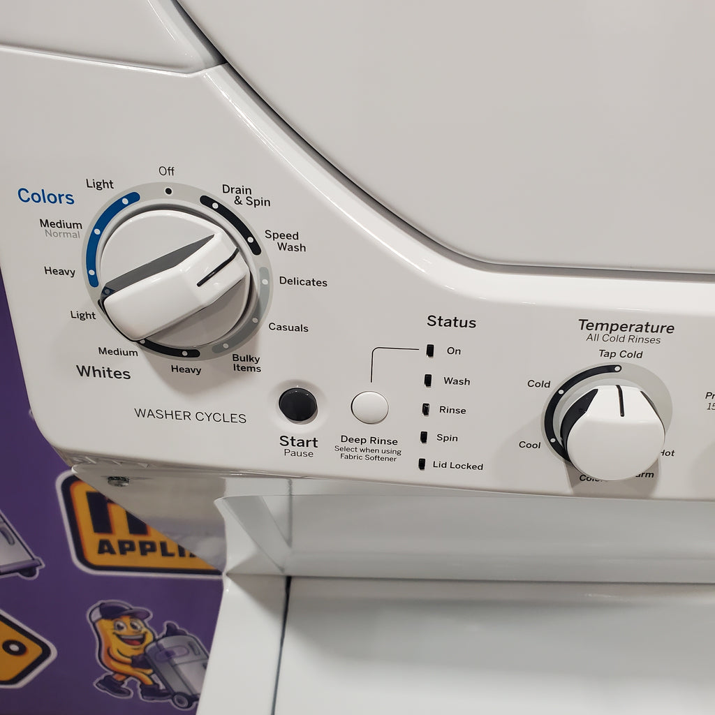 Pictures of GE Unitized Spacemaker® 2.3 cu. ft. Capacity Washer with Stainless Steel Basket and 4.4 cu. ft. Capacity Electric Dryer 24SD034 - GUD24ESSMWW - Scratch & Dent (Moderate) - Neu Appliance Outlet - Discount Appliance Outlet in Austin, Tx