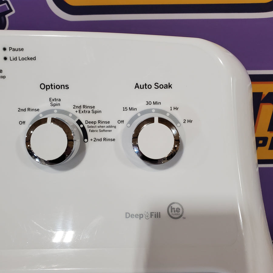 GE White Top Load 4.2 Cu. Ft. Washer with Stainless Steel Basket and Dual Action Agitator 90055 - GTW460ASJWW - Scratch & Dent (Moderate)
