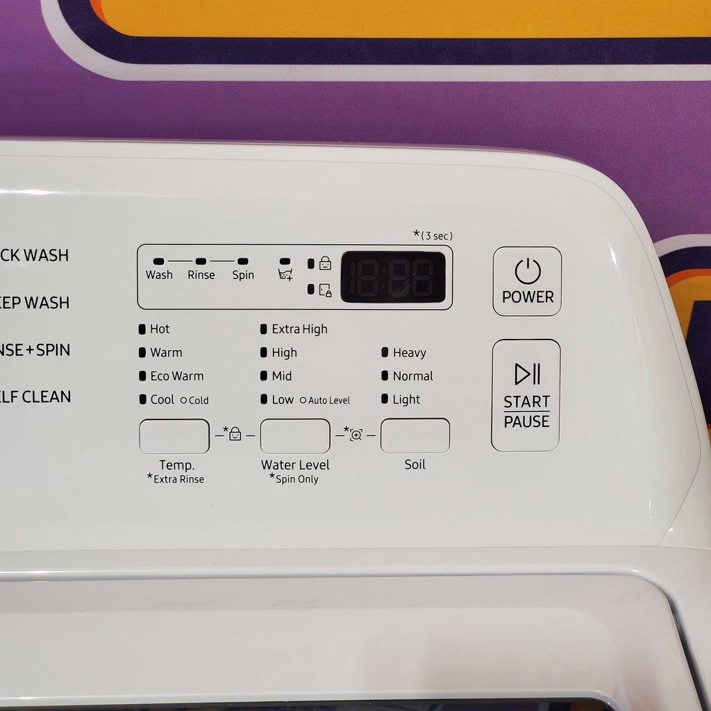 Pictures of Samsung 4.4 cu. ft. Top Load Washer with ActiveWave™ Agitator and Soft-Close Lid in White WA44A3205AW Open Box and Samsung 7.2 cu. ft. Gas Dryer with Sensor Dry in White DVG45T3200W - Scratch & Dent (Minor) - Neu Appliance Outlet - Discount Appliance Outlet in Austin, Tx