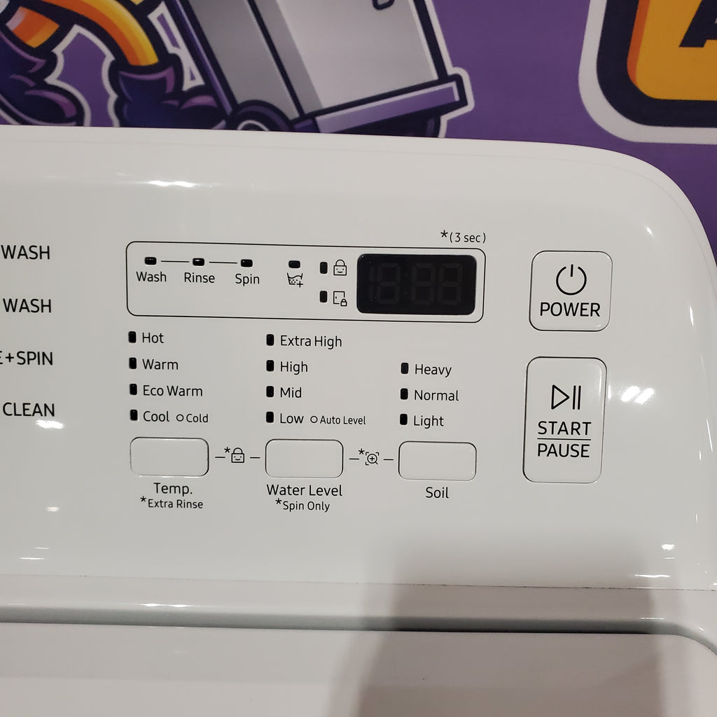 Pictures of Samsung 4.5 cu. ft. Top Load Washer with Vibration Reduction Technology+ in White WA45T3200AW - Open Box and Samsung 7.2 cu. ft. Electric Dryer with Sensor Dry in White 16120 - DVE45T3200W - Open Box - Neu Appliance Outlet - Discount Appliance Outlet in Austin, Tx