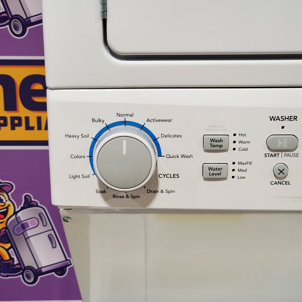 Frigidaire Electric Long Vent Stacked Laundry Center - 3.9 Cu. Ft Washer and 5.5 Cu. Ft. Dryer 4SD482 - FLCE7523AW - Scratch & Dent (Minor)