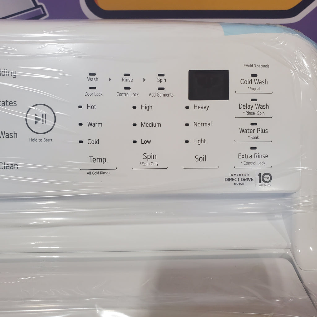 LG White Top Load 4.5 Cu. Ft. Washer with NeveRust Drum and TurboDrum Technology WT7000CW - New in Box and LG 7.3 cu. ft. Ultra Large High Efficiency Electric Dryer in White 16067 - DLE7000W - Scratch & Dent (Minor)