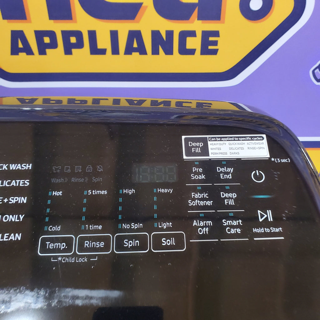 Samsung 5.0 cu. ft. Capacity Top Load Washer with Active WaterJet in Brushed Black WA50R5200AV - Certified Refurbished and Samsung Brushed Black 7.4 cu. ft. Smart Electric Dryer with Sensor Dry 16114 - DVE47CG3500V - New in Box