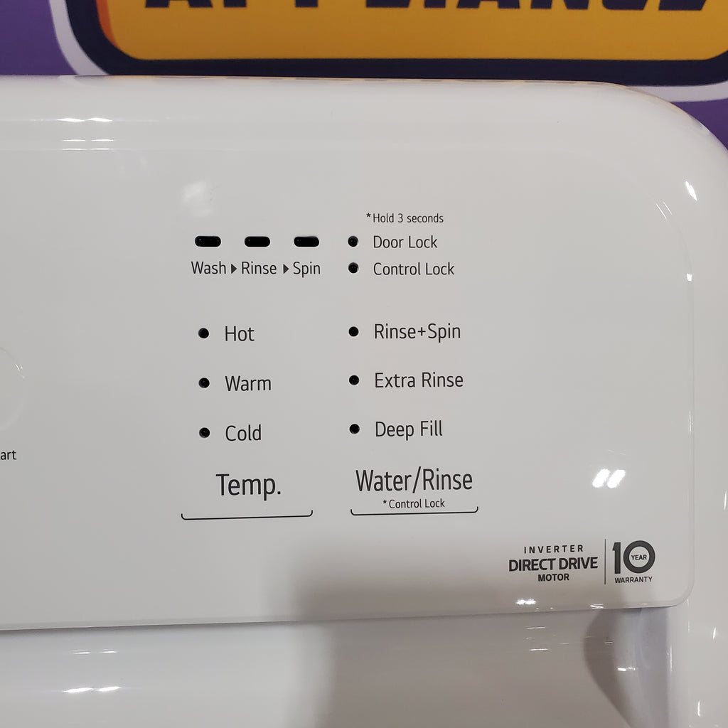 Pictures of LG White Top Load 4.1 Cu. Ft. Washer with TurboDrum Technology WT6105CW - Scratch & Dent (Minor) and LG 7.3 Cu. Ft. Electric Rear Control Ultra Large Capacity Dryer in White with Sensor Dry DLE6100W - Open Box - Neu Appliance Outlet - Discount Appliance Outlet in Austin, Tx
